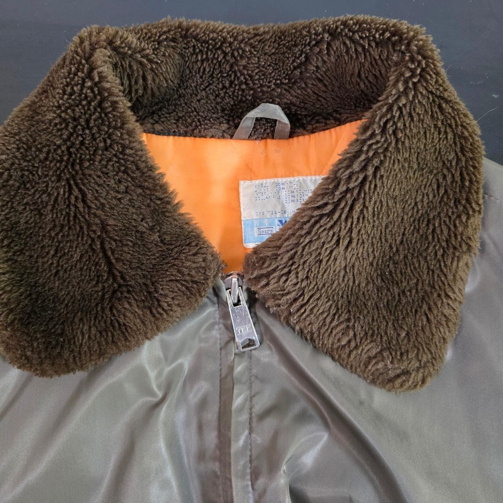 Vintage SEARS Work Leisure Men's Bomber Jacket Faux Fur Collar Aviator 70s Japan - Picture 10 of 10